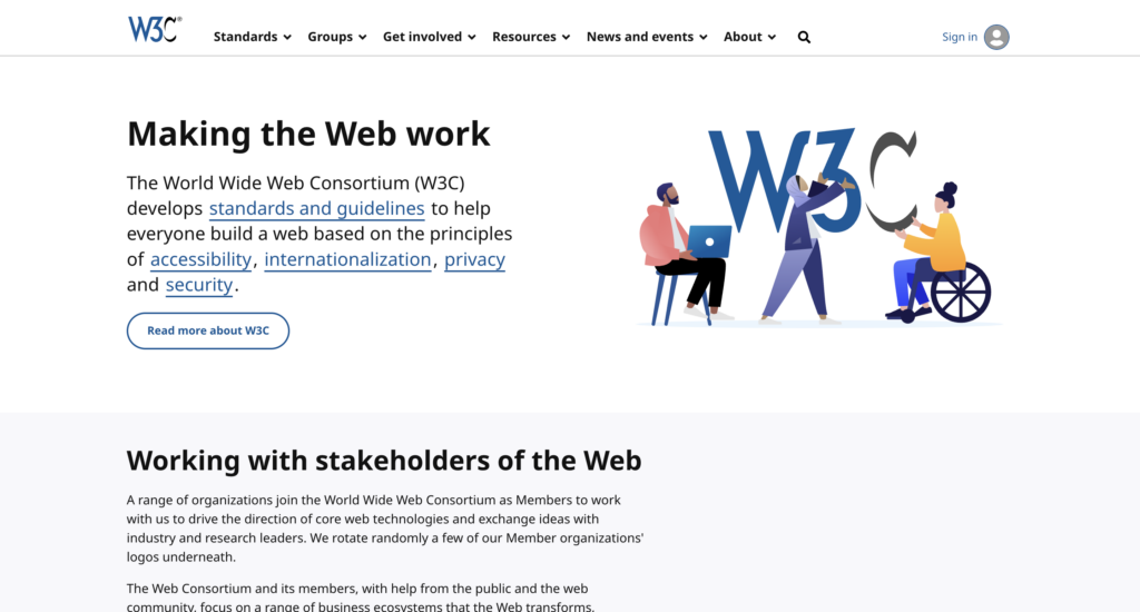 Screenshot von der Startseite der Website des World Wide Web Consortium